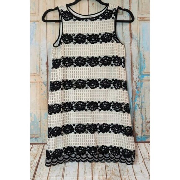 Max Studio Womens S Black White Sundress Floral Lace Round Neck Sleeveless - Picture 1 of 9